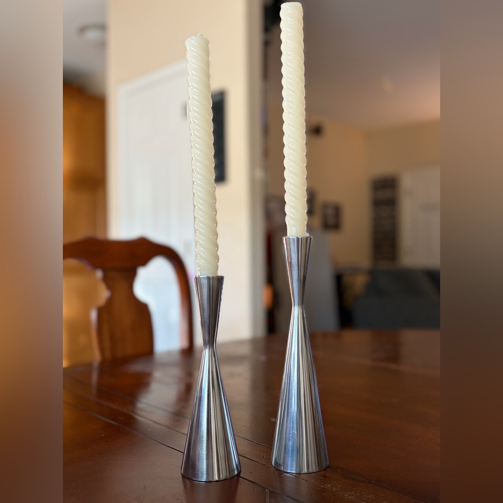 Modern Silver Taper Candlesticks | Minimalist Silver Décor (Set of 2)